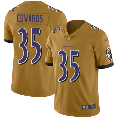 Baltimore Ravens Limited Gold Men Gus Edwards Jersey NFL Football #35 Inverted Legend->baltimore ravens->NFL Jersey